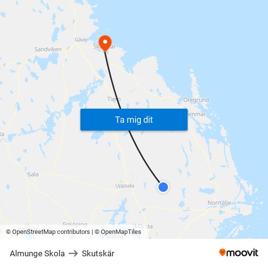 Almunge Skola to Skutskär map