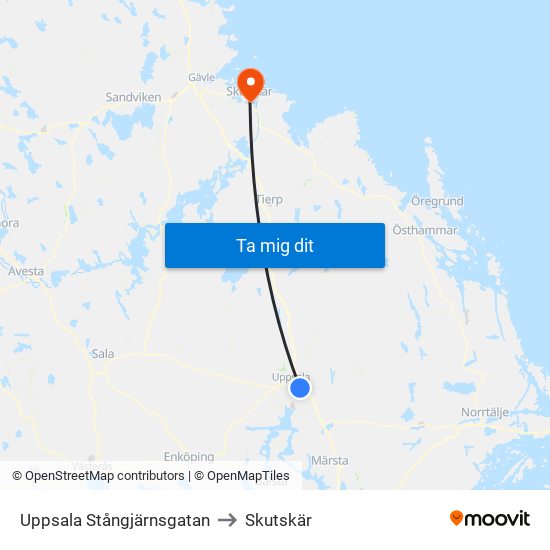 Uppsala Stångjärnsgatan to Skutskär map