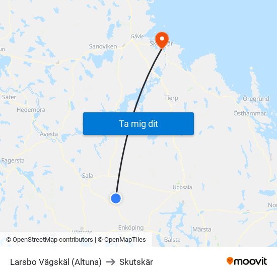 Larsbo Vägskäl (Altuna) to Skutskär map