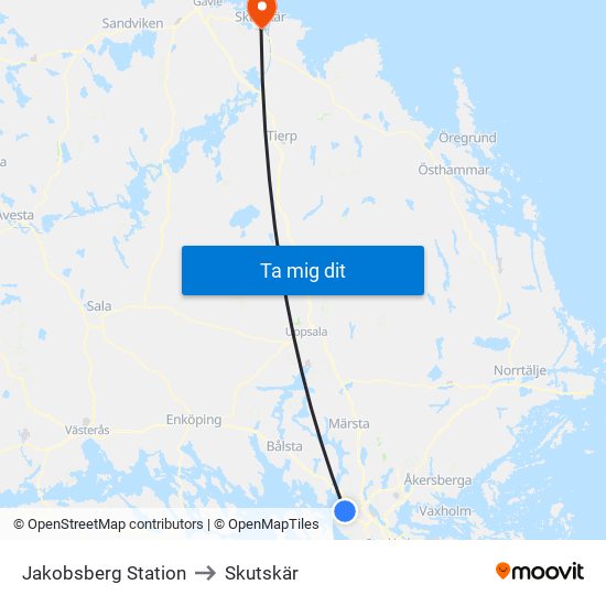 Jakobsberg Station to Skutskär map