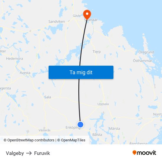 Valgeby to Furuvik map