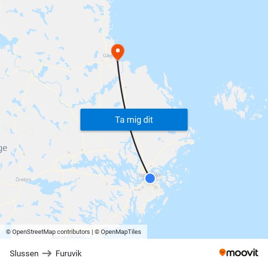 Slussen to Furuvik map