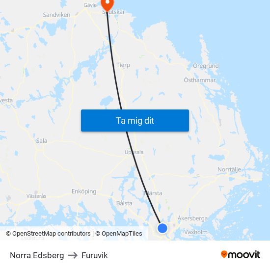 Norra Edsberg to Furuvik map