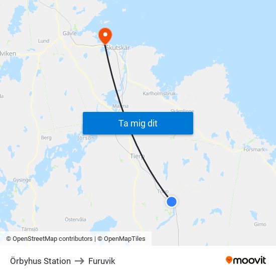 Örbyhus Station to Furuvik map