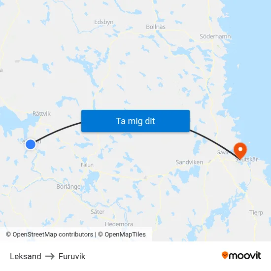 Leksand to Furuvik map