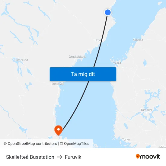 Skellefteå Busstation to Furuvik map