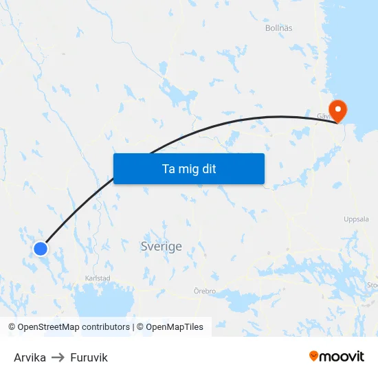 Arvika to Furuvik map