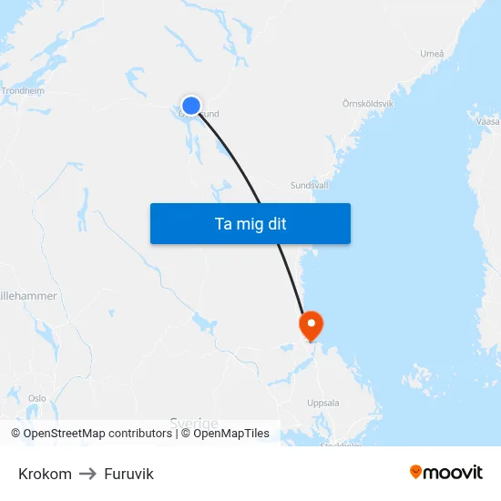Krokom to Furuvik map