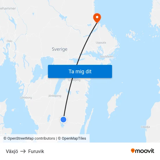 Växjö to Furuvik map