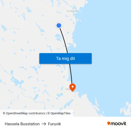 Hassela Busstation to Furuvik map