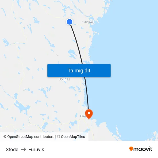 Stöde to Furuvik map