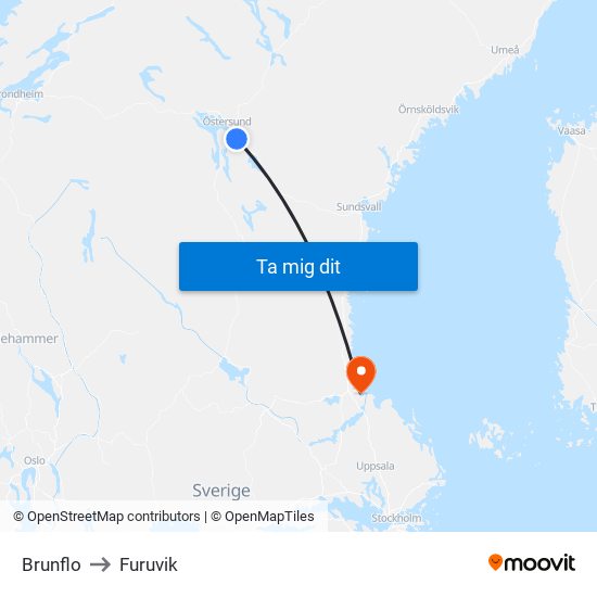 Brunflo to Furuvik map