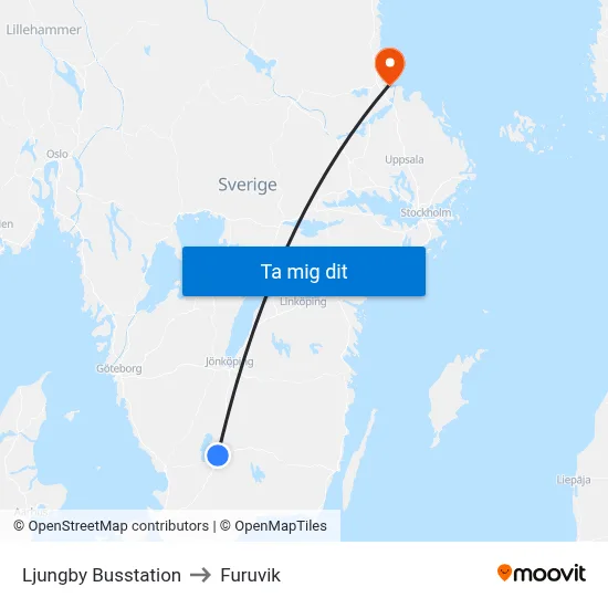Ljungby Busstation to Furuvik map