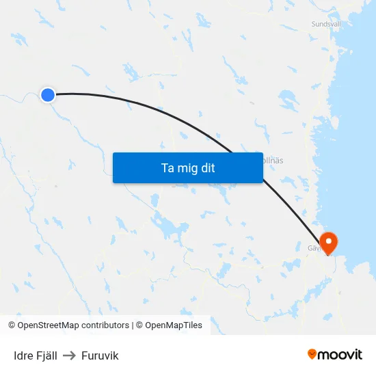 Idre Fjäll to Furuvik map