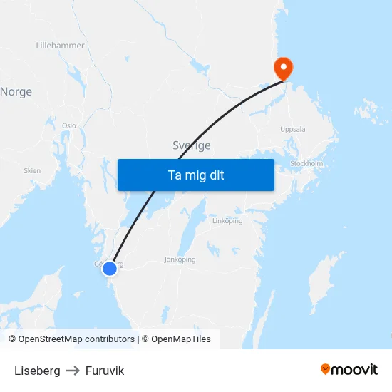 Liseberg to Furuvik map