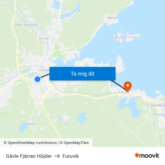 Gävle Fjärran Höjder to Furuvik map