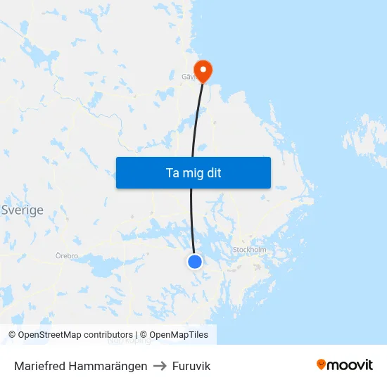 Mariefred Hammarängen to Furuvik map