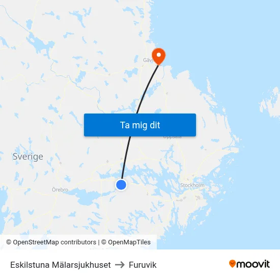 Eskilstuna Mälarsjukhuset to Furuvik map