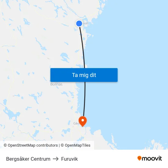 Bergsåker Centrum to Furuvik map
