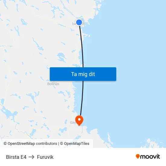 Birsta E4 to Furuvik map