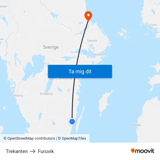 Trekanten to Furuvik map