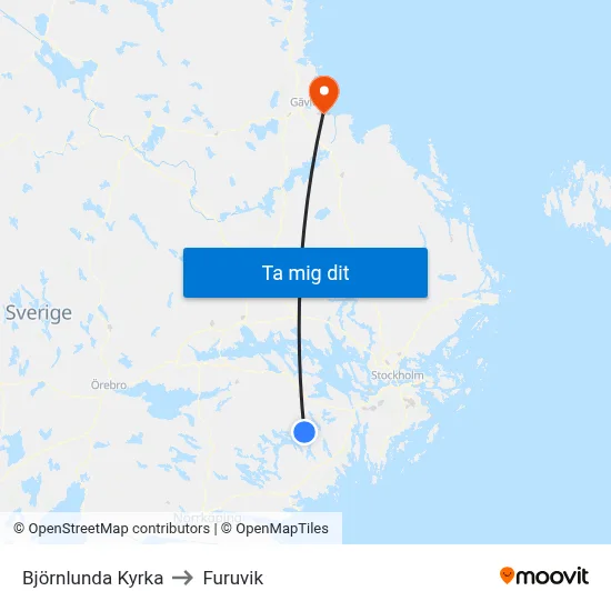 Björnlunda Kyrka to Furuvik map