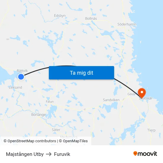 Majstången Utby to Furuvik map