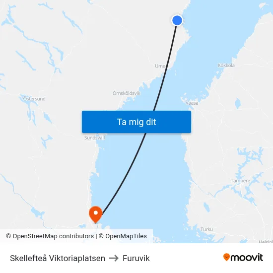 Skellefteå Viktoriaplatsen to Furuvik map