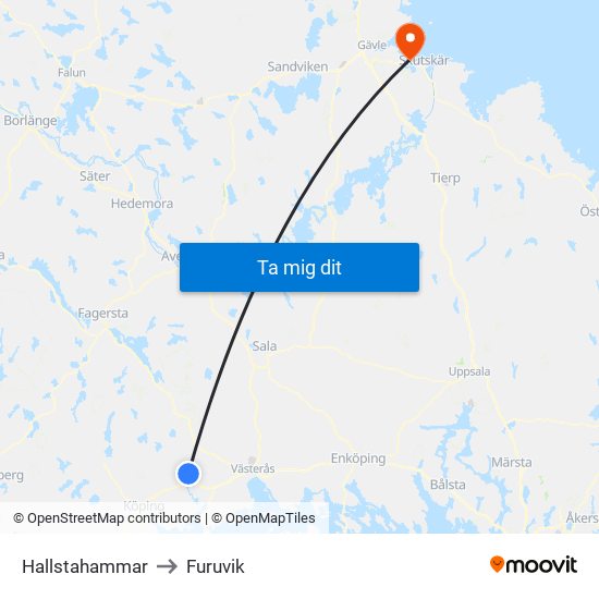 Hallstahammar to Furuvik map