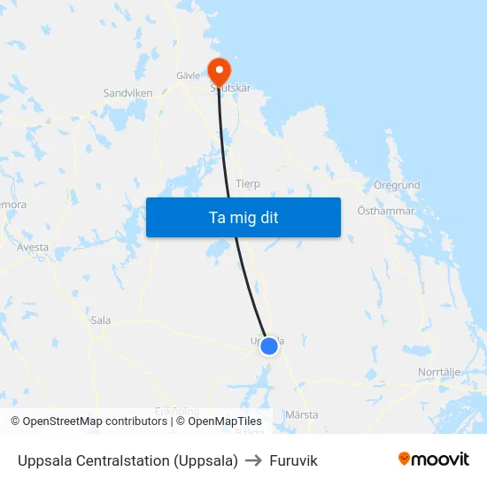 Uppsala Centralstation (Uppsala) to Furuvik map