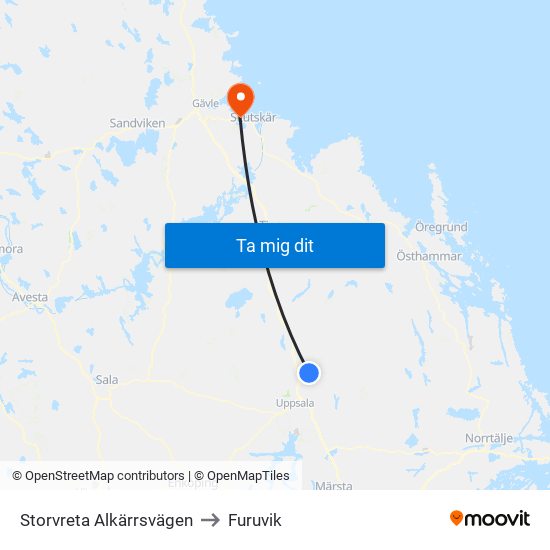 Storvreta Alkärrsvägen to Furuvik map