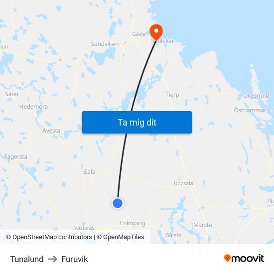 Tunalund to Furuvik map