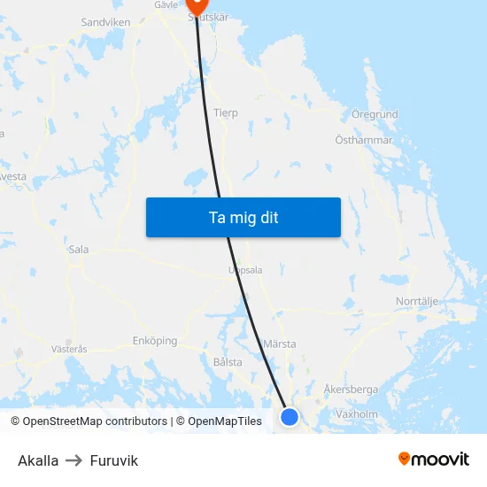 Akalla to Furuvik map