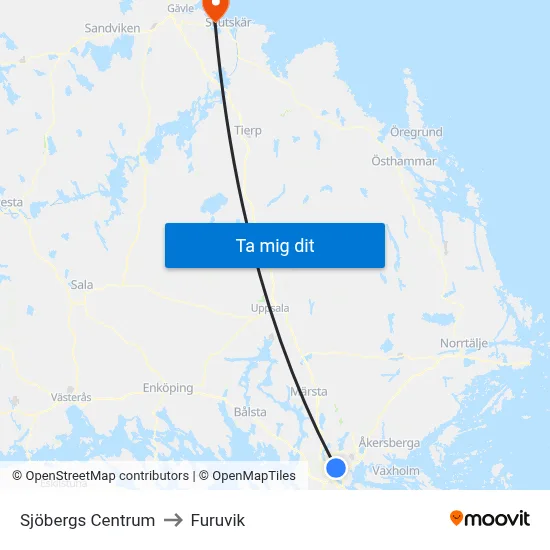 Sjöbergs Centrum to Furuvik map