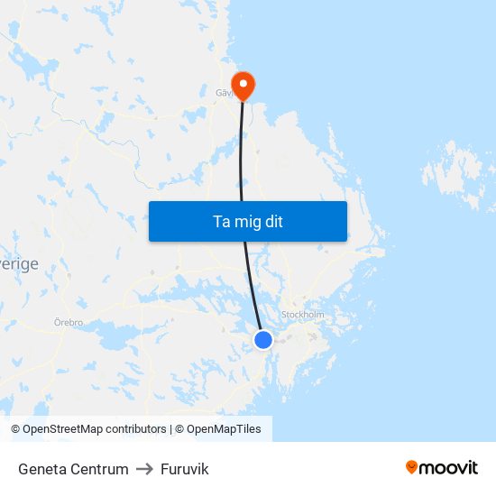 Geneta Centrum to Furuvik map