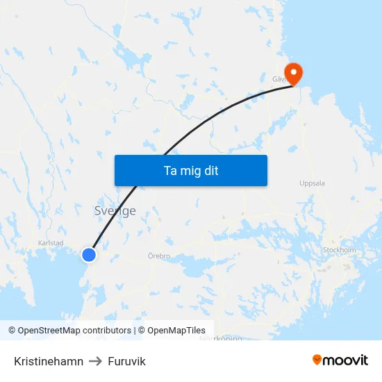 Kristinehamn to Furuvik map