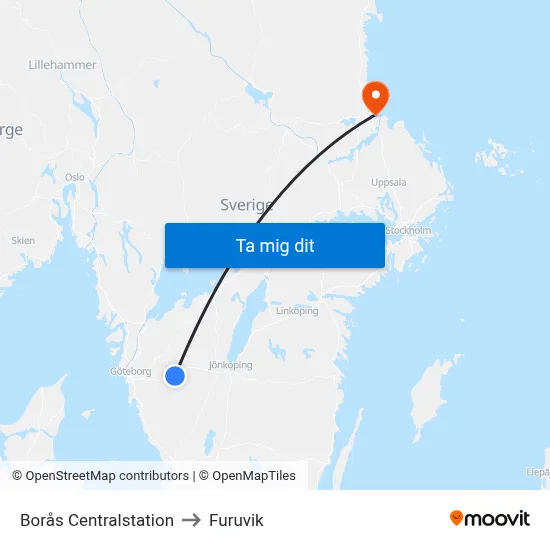 Borås Centralstation to Furuvik map