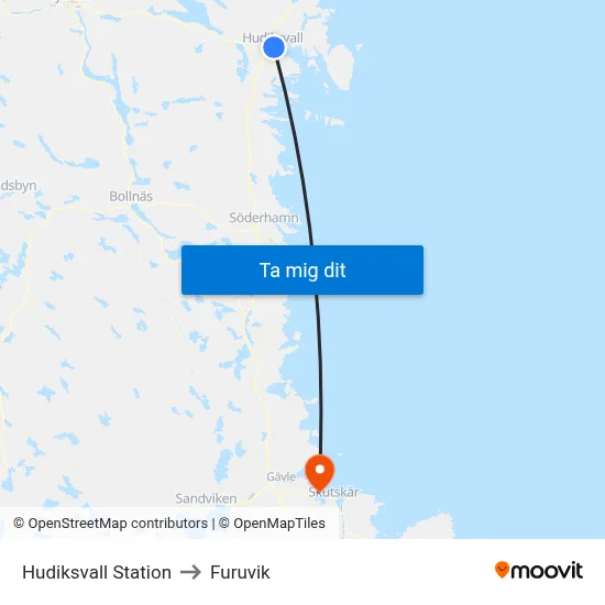 Hudiksvall Station to Furuvik map