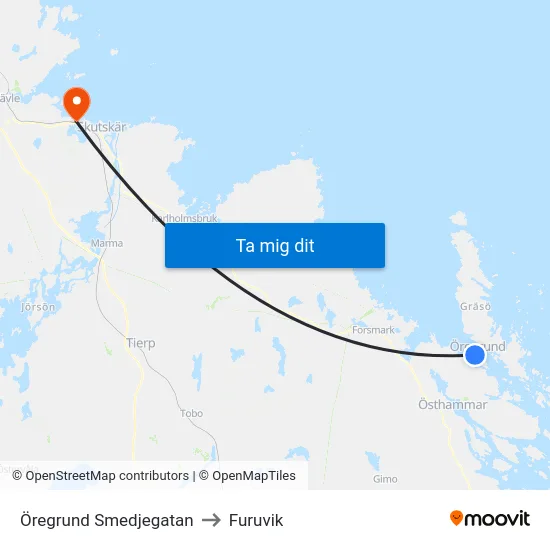 Öregrund Smedjegatan to Furuvik map