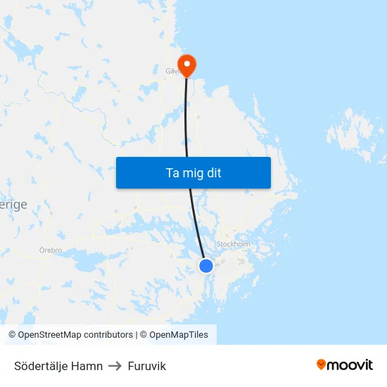Södertälje Hamn to Furuvik map