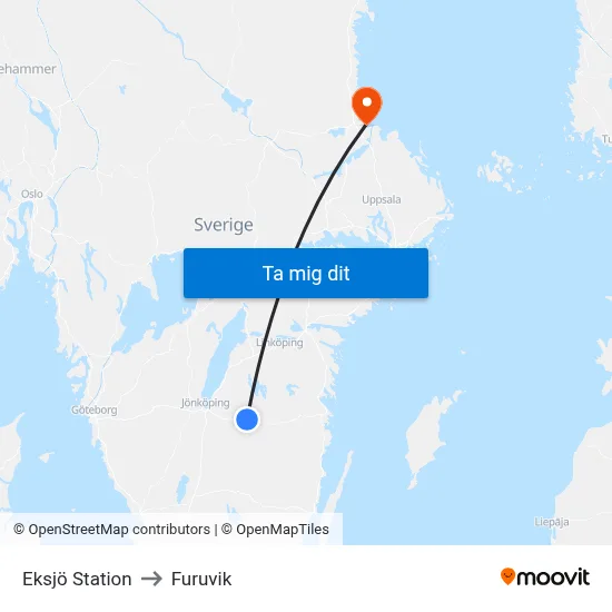 Eksjö Station to Furuvik map