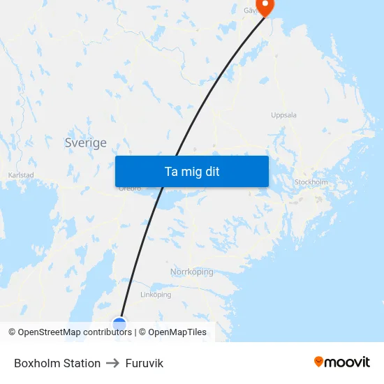 Boxholm Station to Furuvik map