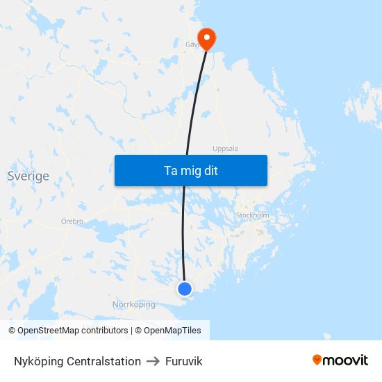 Nyköping Centralstation to Furuvik map