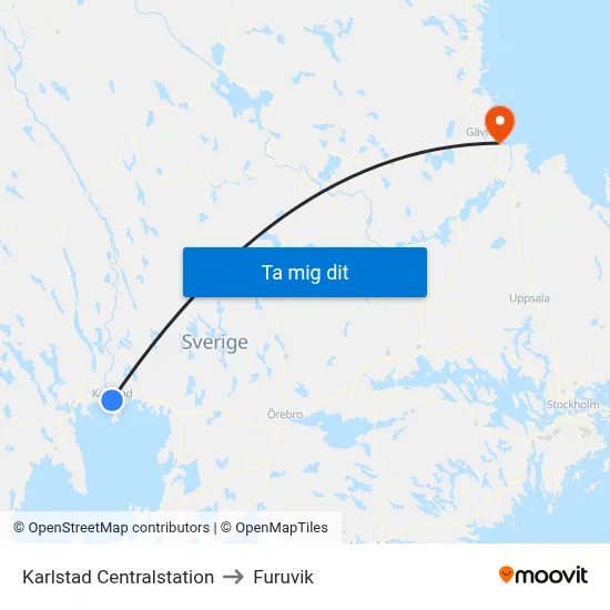 Karlstad Centralstation to Furuvik map