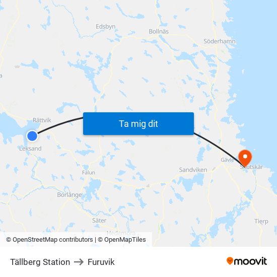 Tällberg Station to Furuvik map