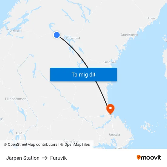 Järpen Station to Furuvik map