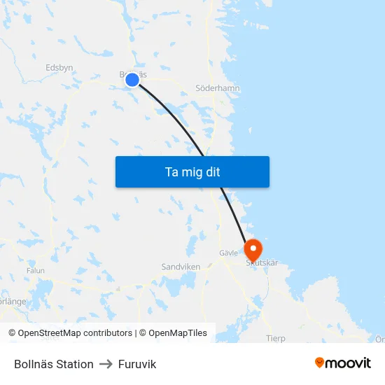 Bollnäs Station to Furuvik map