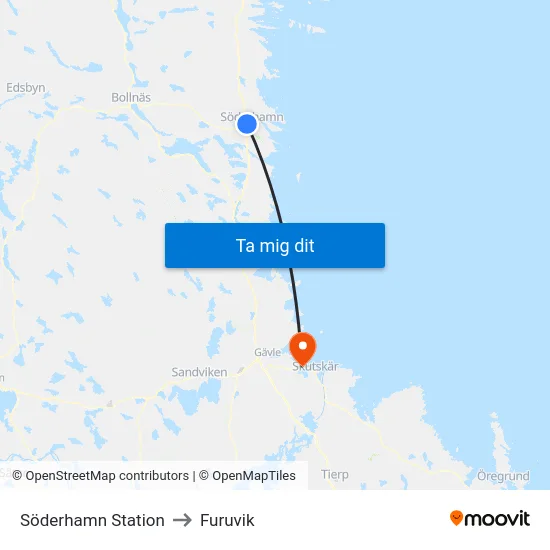 Söderhamn Station to Furuvik map