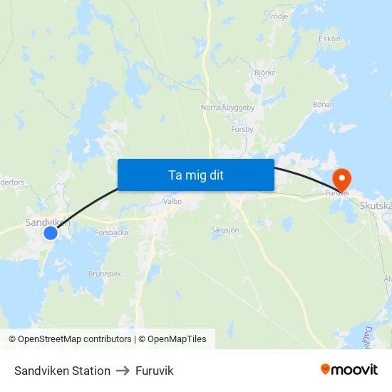 Sandviken Station to Furuvik map