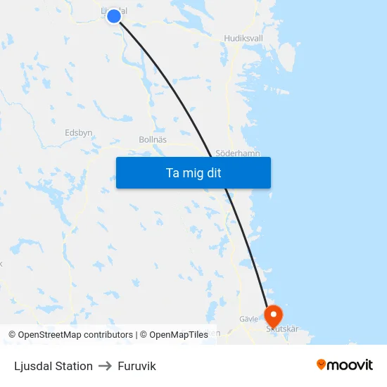 Ljusdal Station to Furuvik map